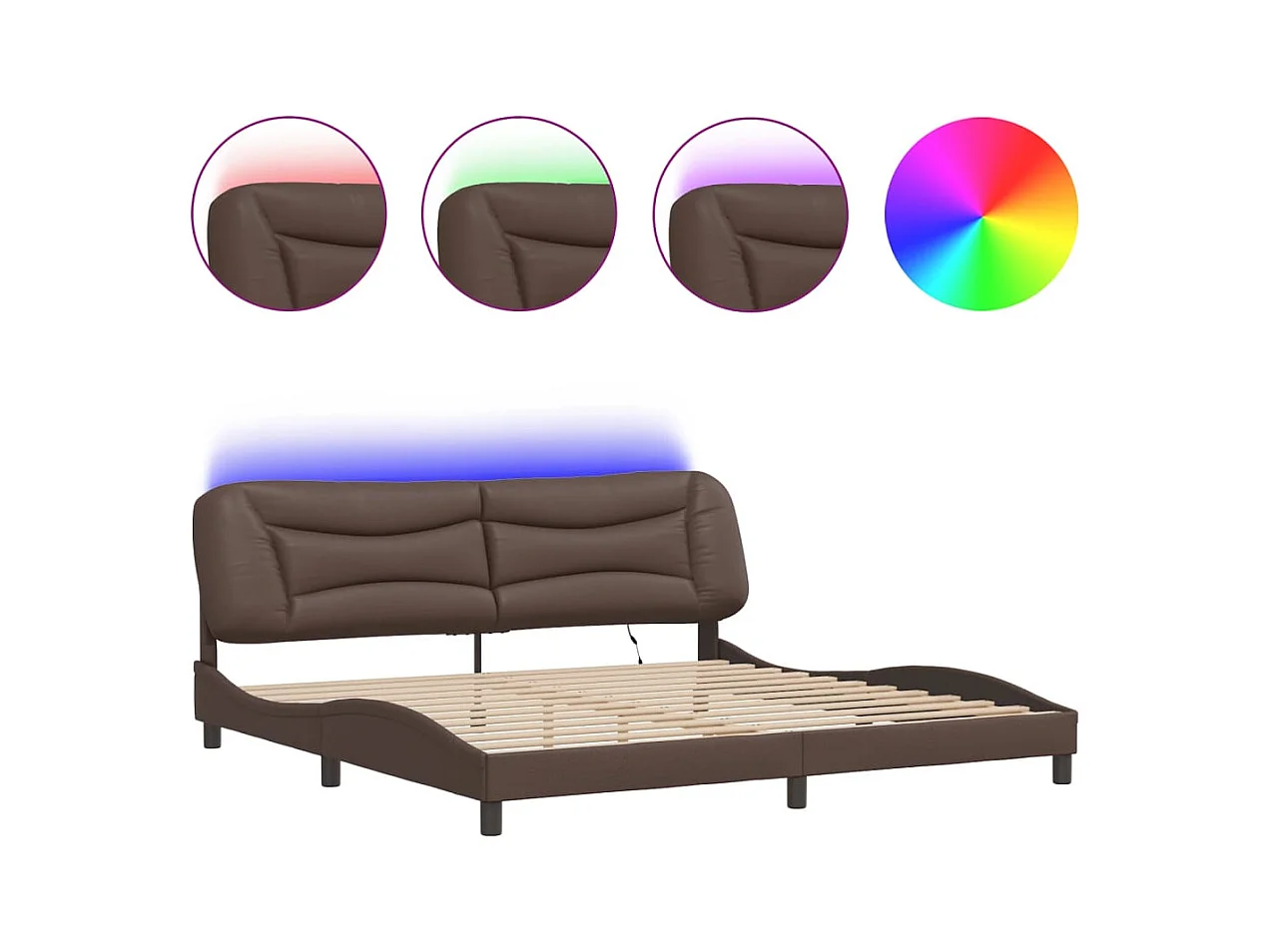 Lit double avec lumières LED marron 200x200 cm similicuir FR93109