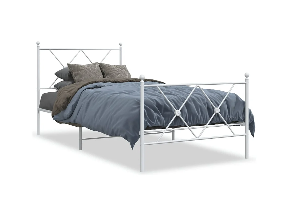 Cama 90x190 cm - metal con cabecero y pie blanca ES429407