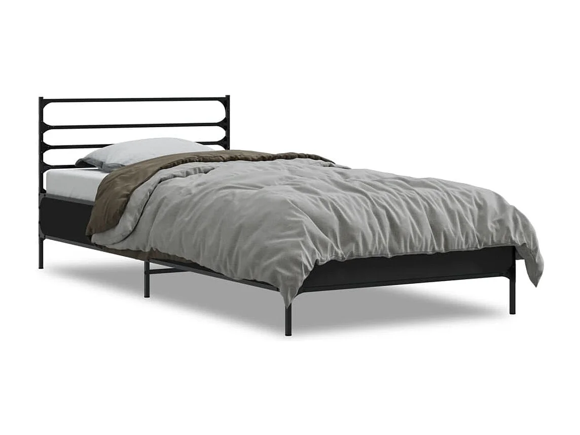 Cama individual- 90x200 cm madera de ingeniería y metal negro ES151763