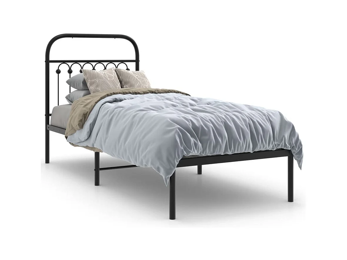 Lit simple métal + tête de lit noir 80x200 cm FR67483