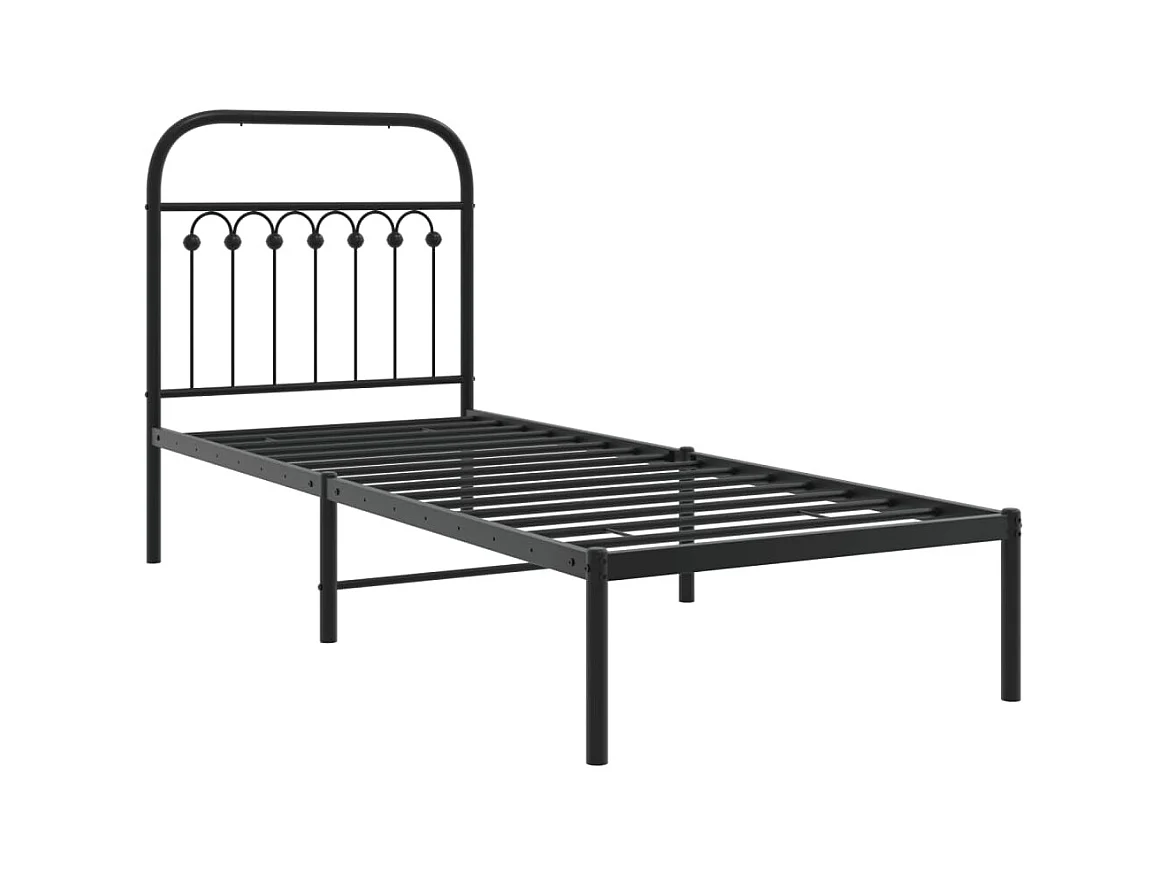 Lit simple métal + tête de lit noir 80x200 cm FR67483