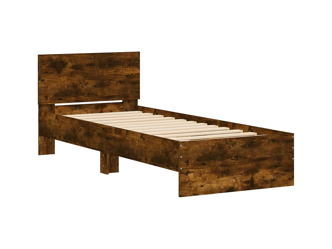 Lit simple tête de lit et lumières LED chêne fumé 75x190 cm FR93346
