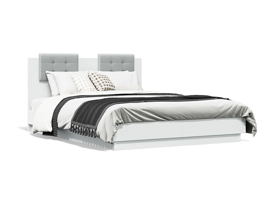 Lit double + tête de lit et lumières LED blanc 140x190 cm FR42398