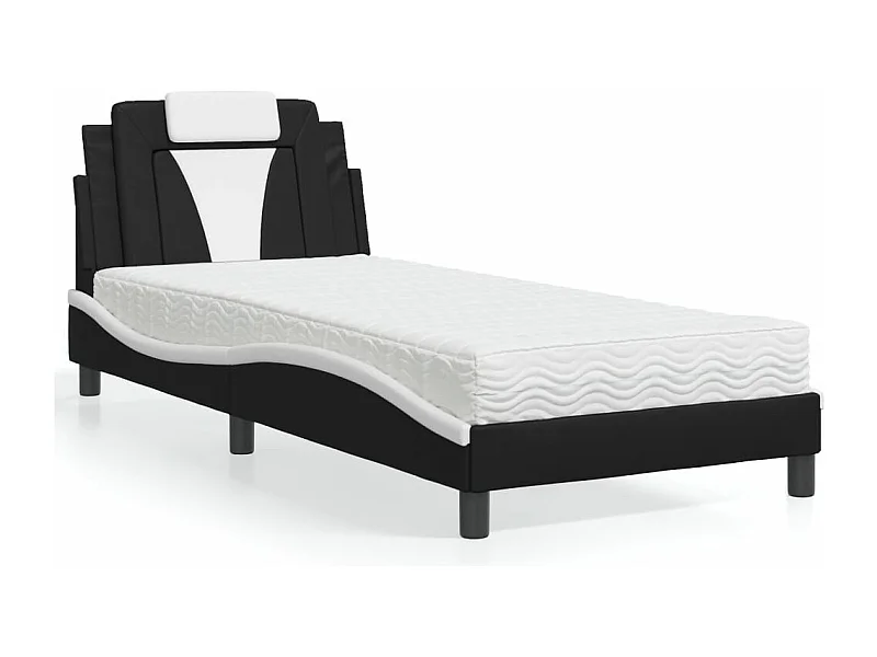 Lit adulte + matelas noir et blanc 80x200 cm similicuir FR46202