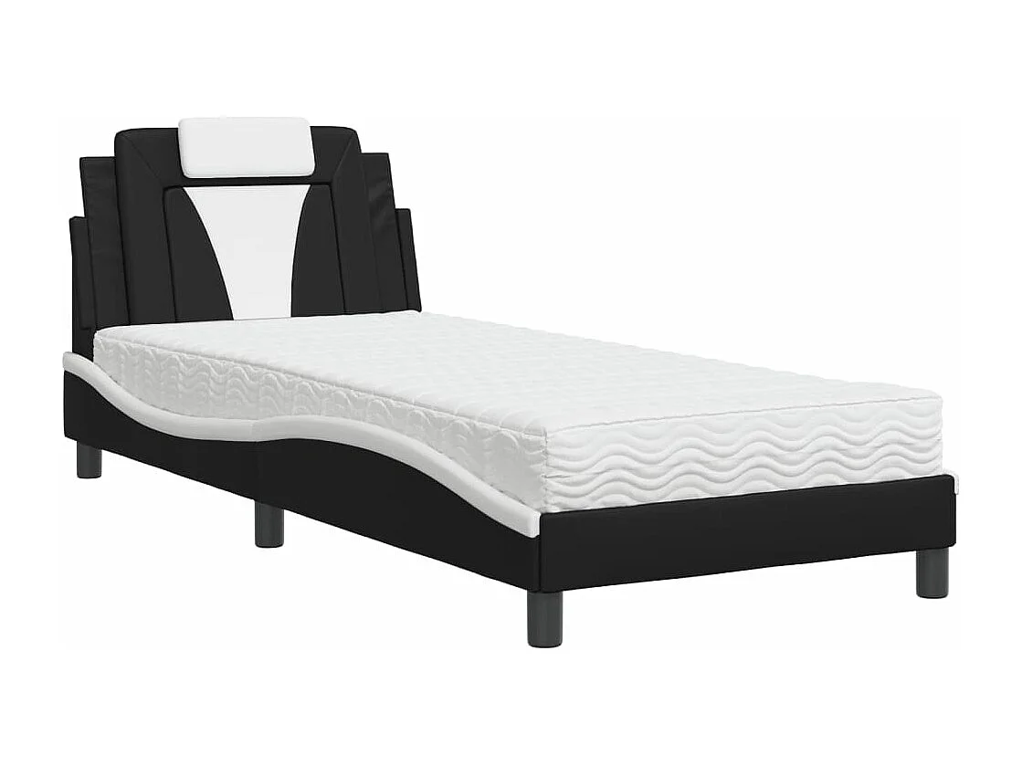 Lit adulte + matelas noir et blanc 80x200 cm similicuir FR46202