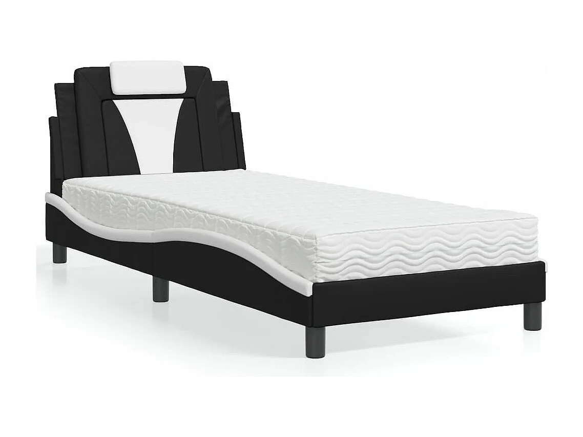 Cama 80x200 cm con colchón cuero sintético negro y blanco ES412877