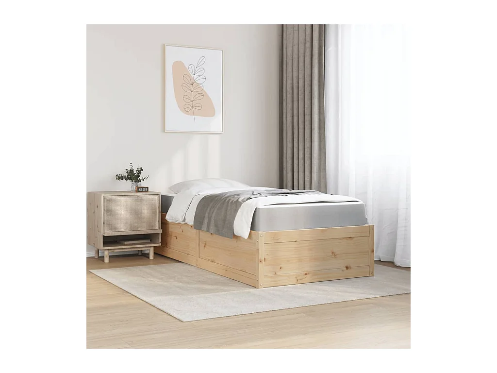 Lit adulte + matelas 90x200 cm bois massif de pin FR94445