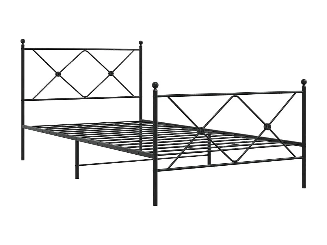 Lit simple métal + tête de lit/pied de lit noir 107x203 cm FR47954