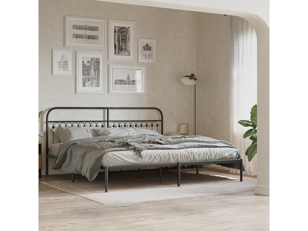 Bedframe met hoofdbord metaal zwart 200x200 cm BE412994