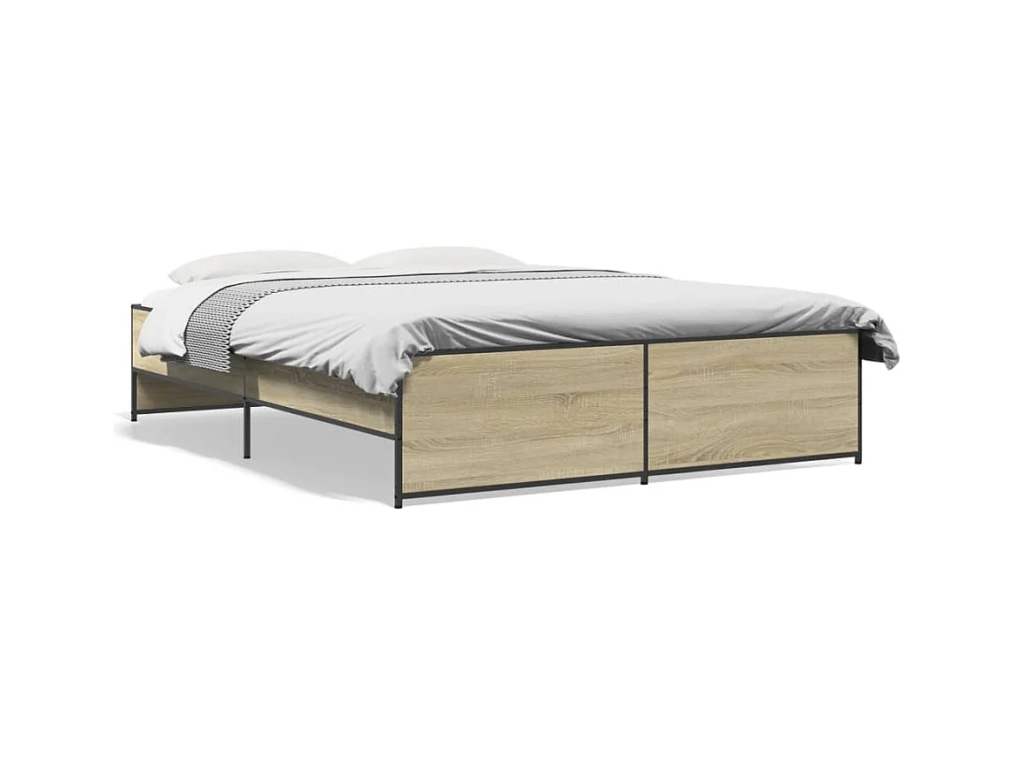 Lit double chêne sonoma 160x200 cm bois d'ingénierie et métal FR81672