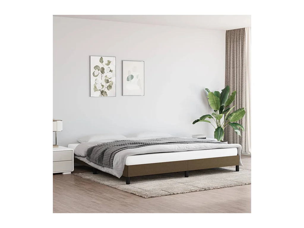 Lit double Marron foncé 200x200 cm Tissu FR71238