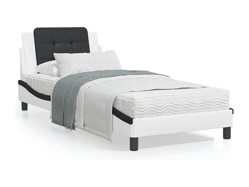 Bedframe met LED-verlichting kunstleer wit en zwart 90x200 cm BE147001