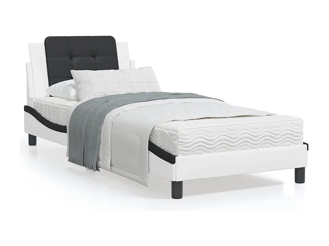 Bedframe met LED-verlichting kunstleer wit en zwart 90x200 cm BE147001