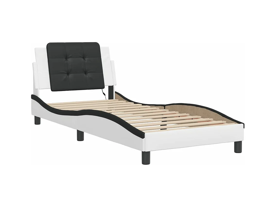 Lit simple avec lumières LED blanc noir 90x200 cm similicuir FR13884