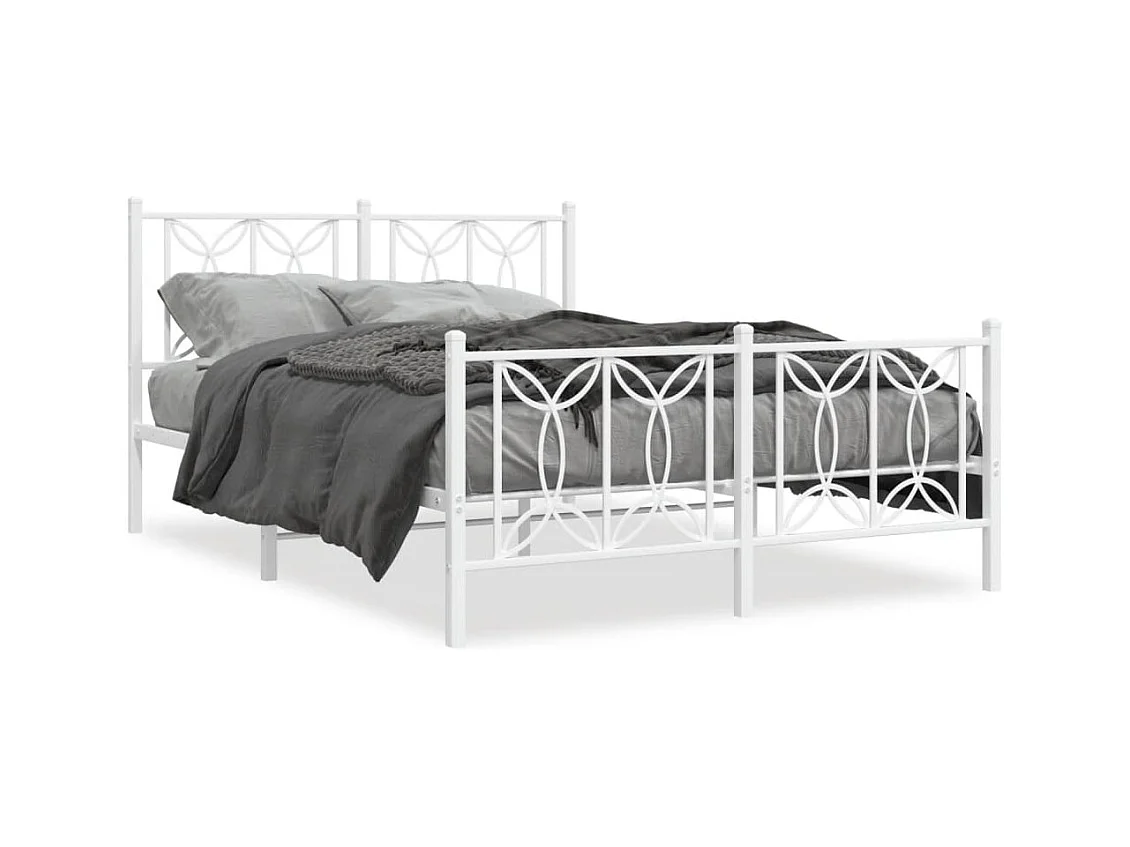 Lit double métal + tête de lit/pied de lit blanc 135x190cm FR93789