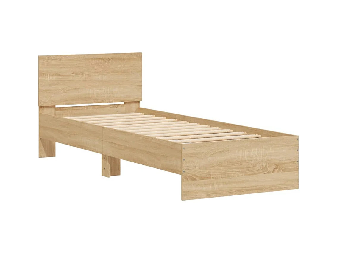 Lit simple tête de lit et lumières LED chêne sonoma 90x190 cm FR48013