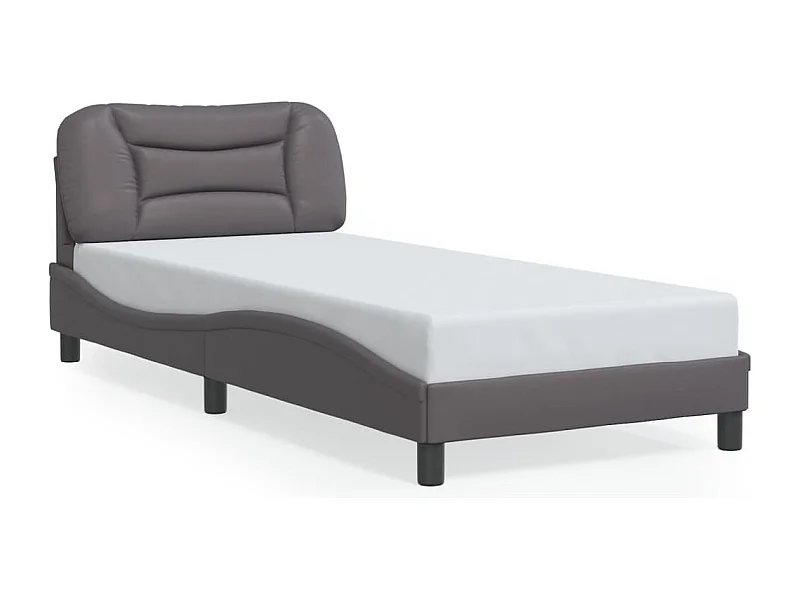 Cama c/ cabeceira 90x200 cm couro artificial cinzento PT818339