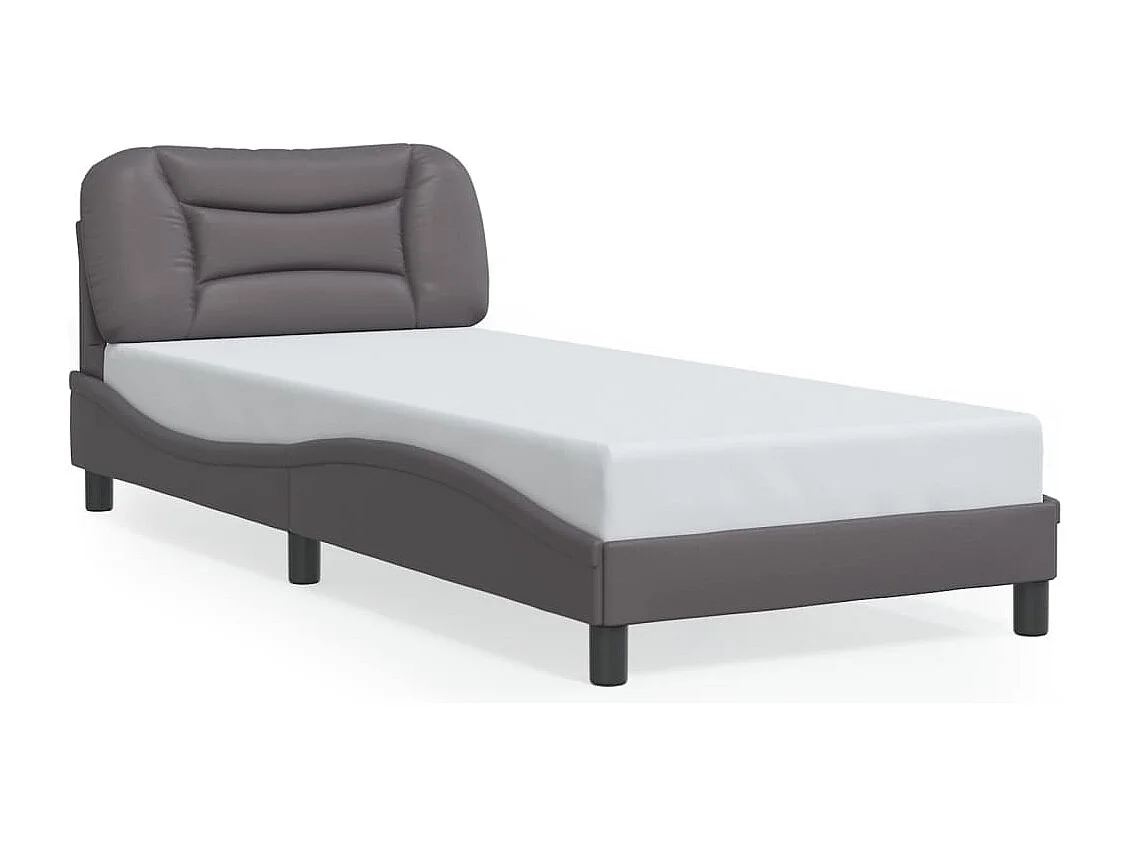 Cama c/ cabeceira 90x200 cm couro artificial cinzento PT818339