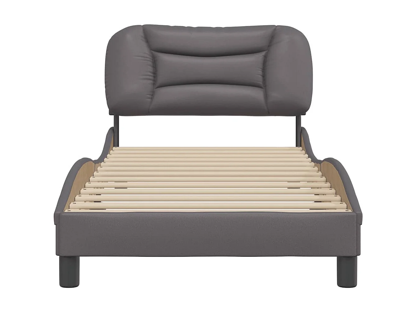 Cama c/ cabeceira 90x200 cm couro artificial cinzento PT818339