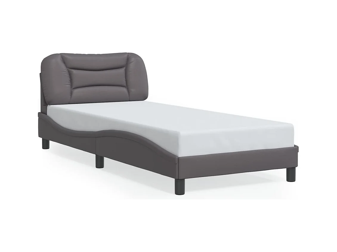 Lit simple + tête de lit Gris 90x200 cm Similicuir FR64809