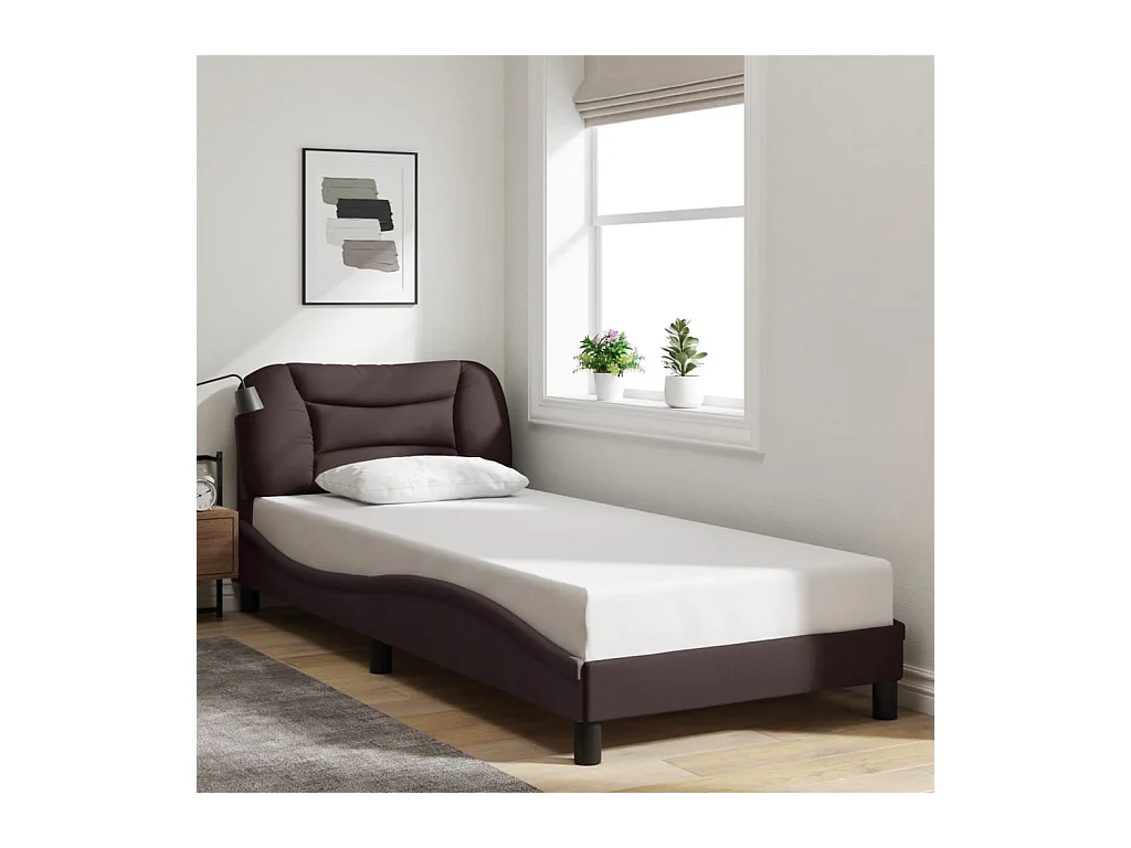Lit simple + tête de lit Marron foncé 90x200 cm Tissu FR95169