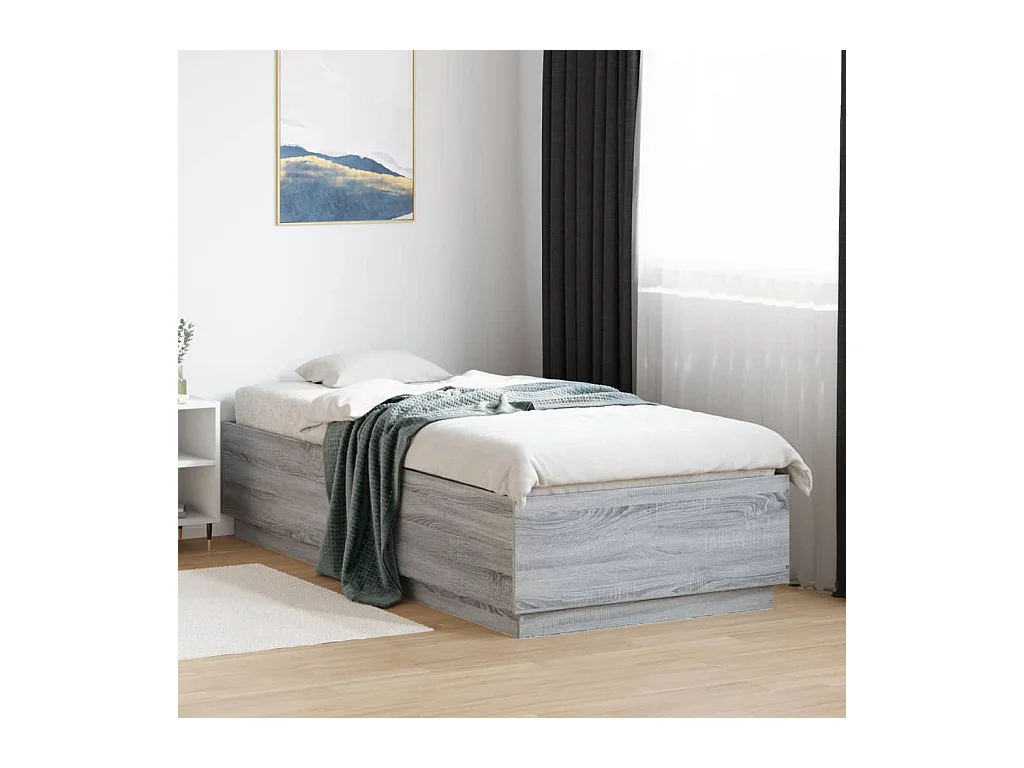 Lit simple sonoma gris 100x200 cm bois d'ingénierie FR25341