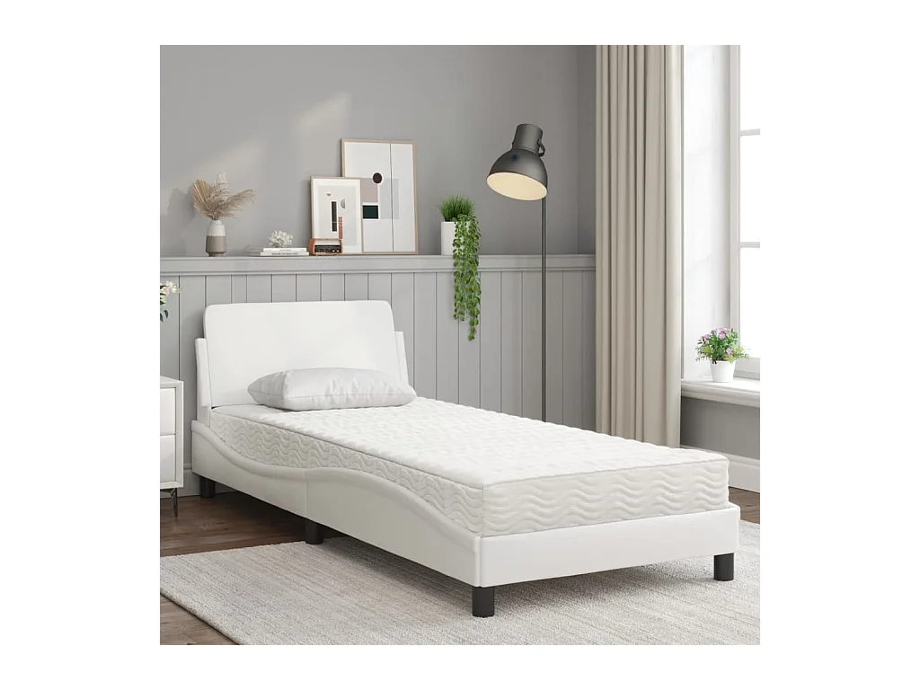 Lit adulte + matelas blanc 80x200 cm similicuir FR93000