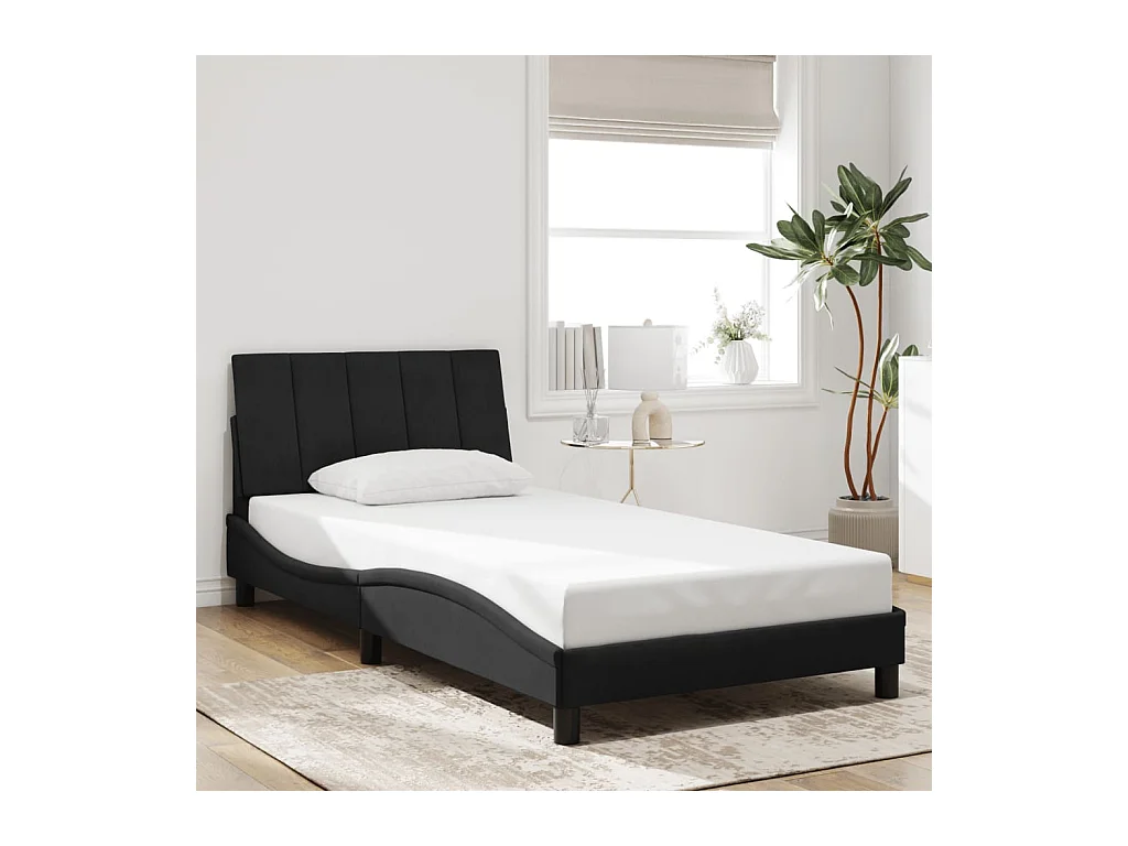 Lit simple + tête de lit Noir 100x200 cm Velours FR94972