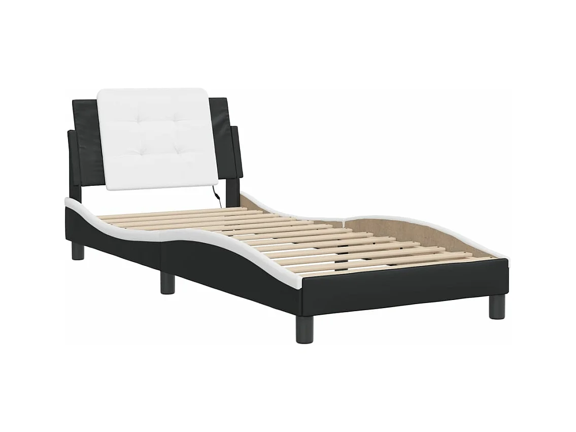Bedframe met LED-verlichting kunstleer zwart en wit 90x190 cm BE956010