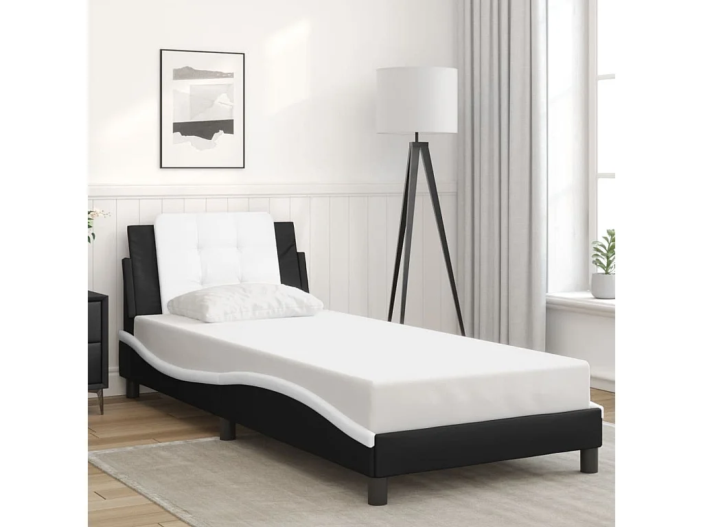 Bedframe met LED-verlichting kunstleer zwart en wit 90x190 cm BE956010