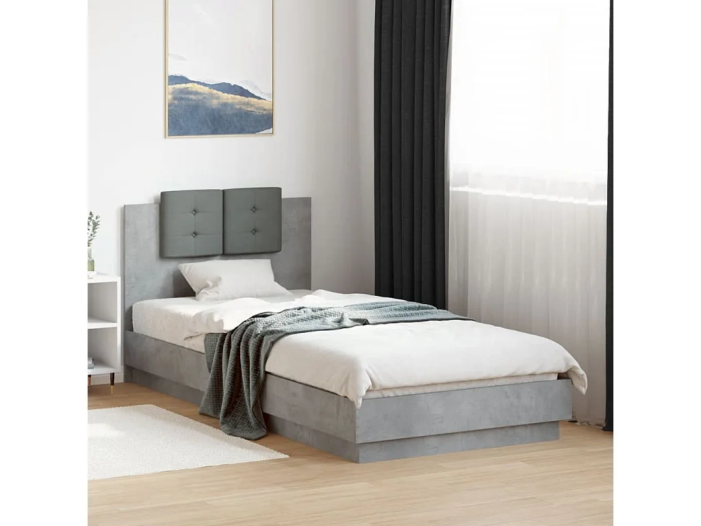 Lit simple + tête de lit gris béton 100x200 cm FR18758