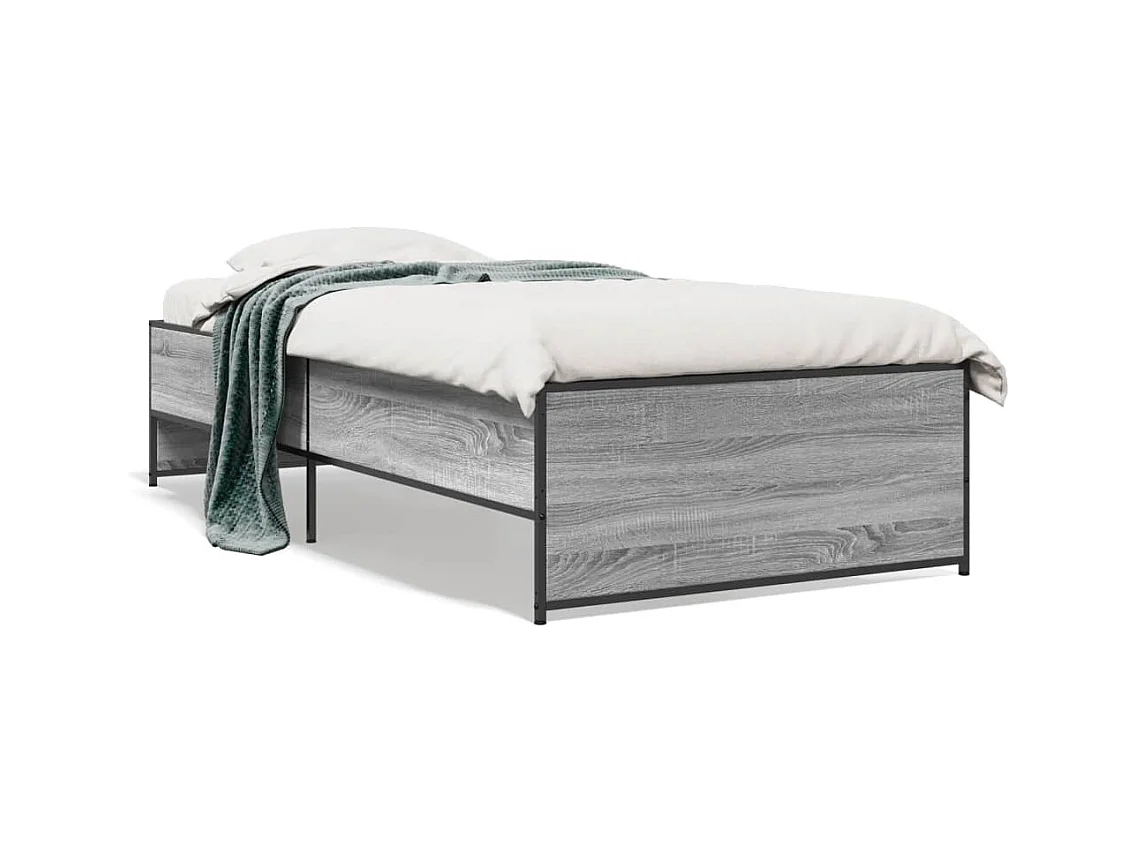 Lit simple sonoma gris 90x190 cm bois d'ingénierie et métal FR24267