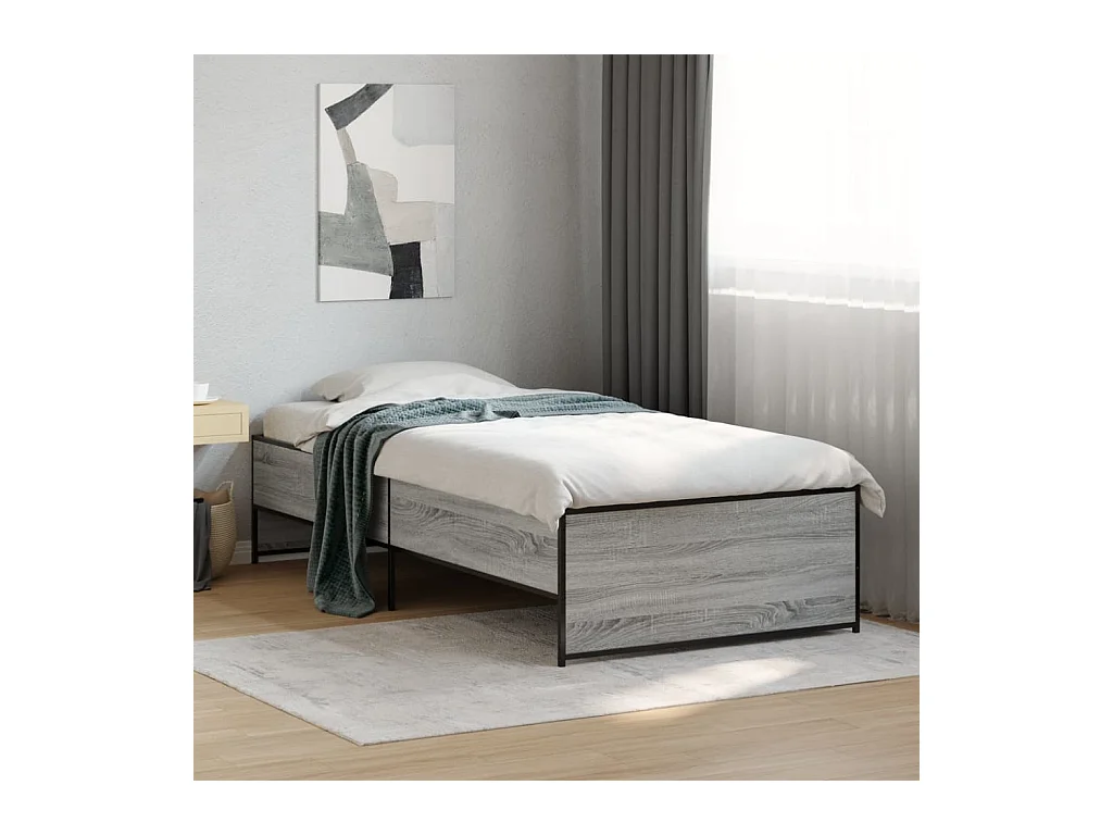 Cama 90x190 cm - madera ingeniería metal gris Sonoma ES568116