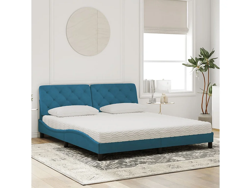 Lit adulte + matelas bleu 180x200 cm velours FR34338