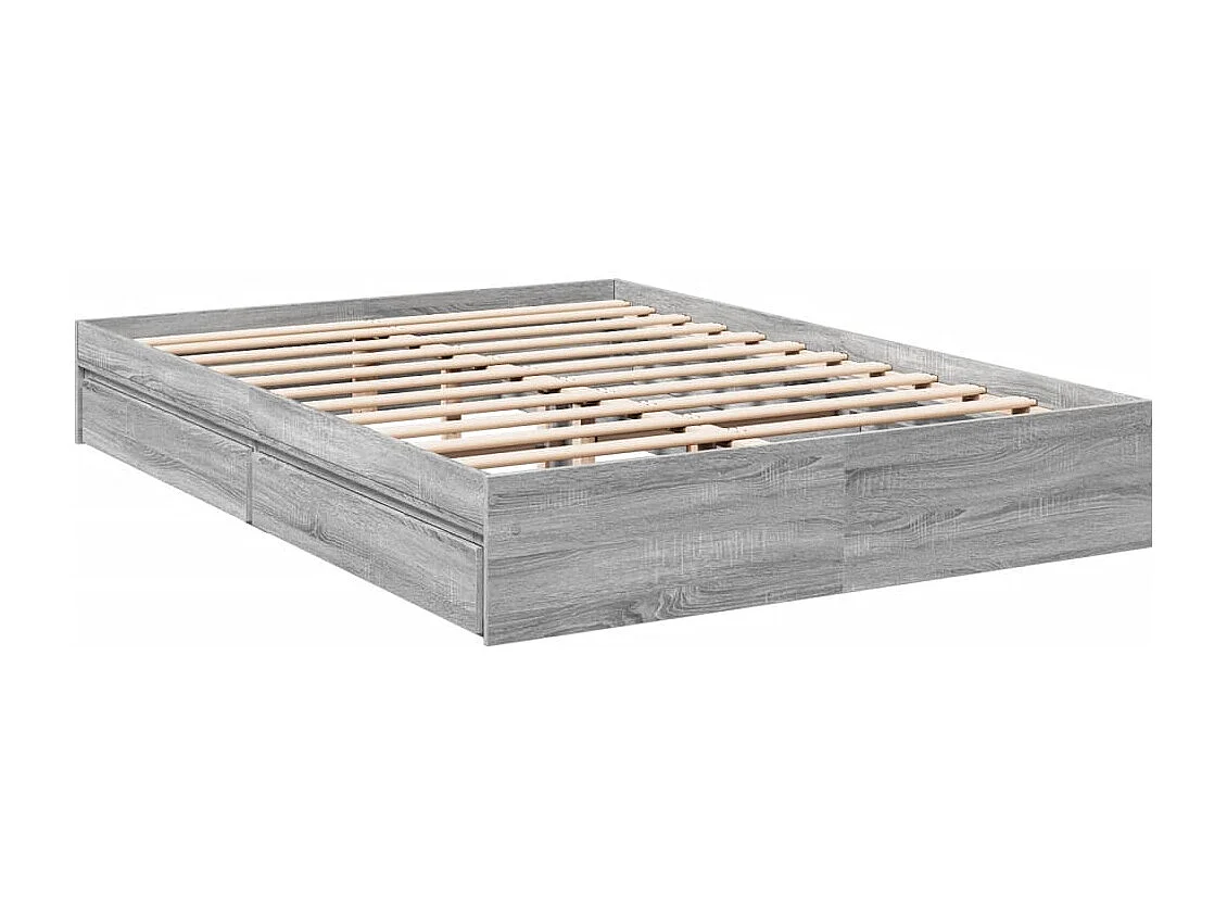 Lit double à tiroirs sonoma gris 150x200 cm bois d'ingénierie FR66605