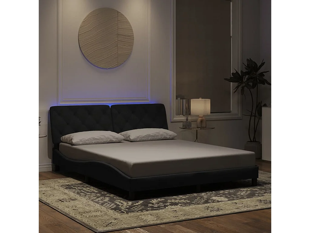 Cama c/ luzes LED 160x200 cm veludo preto PT374822
