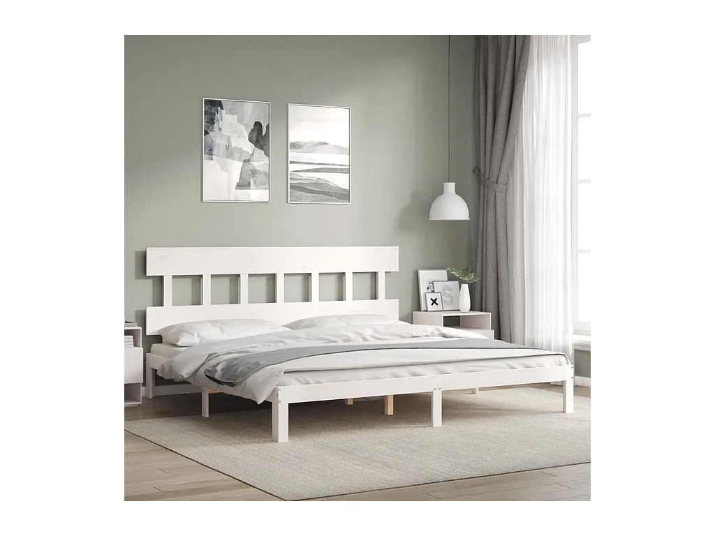 Lit double + tête de lit blanc 200x200 cm bois massif FR22799