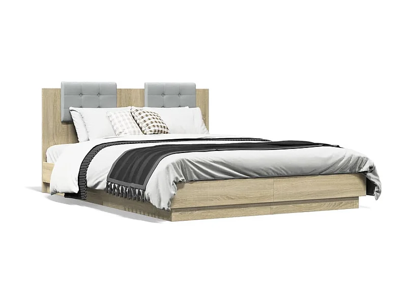 Cama c/ cabeceira/luzes LED 140x200cm carvalho sonoma PT840053