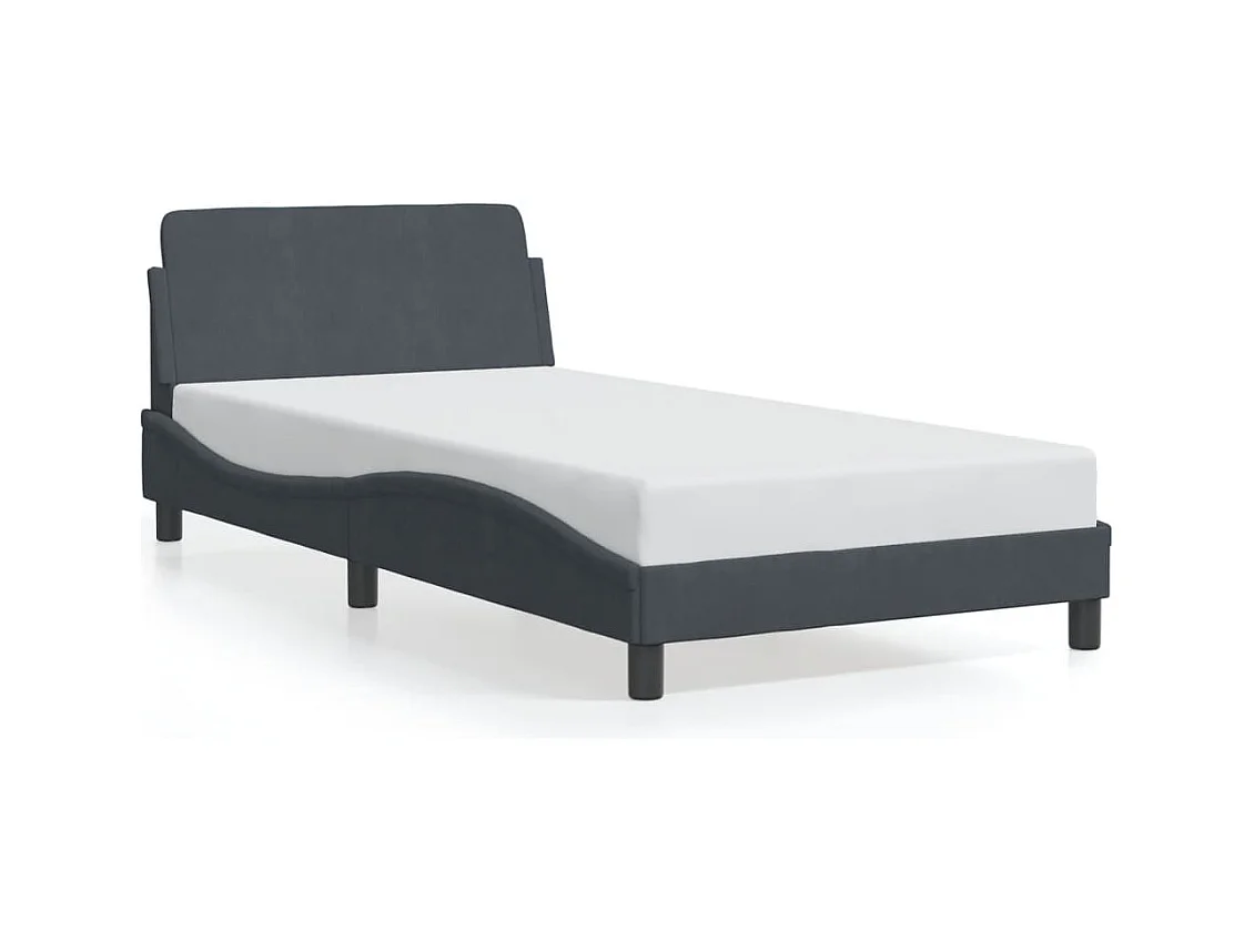 Lit simple + tête de lit Gris foncé 100x200 cm Velours FR11322