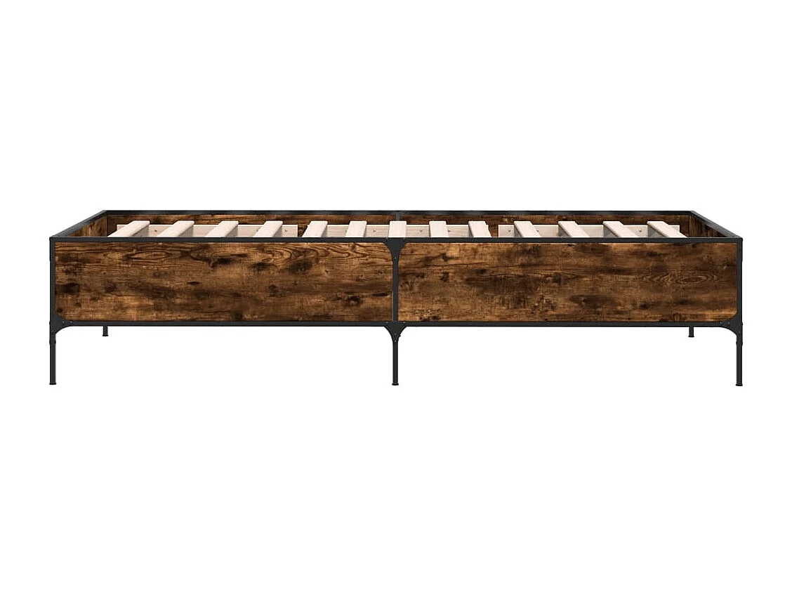 Lit simple chêne fumé 90x200 cm bois d'ingénierie et métal FR92461