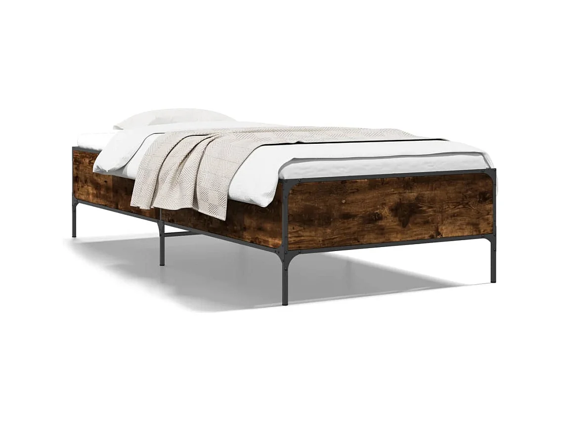 Lit simple chêne fumé 90x200 cm bois d'ingénierie et métal FR92461