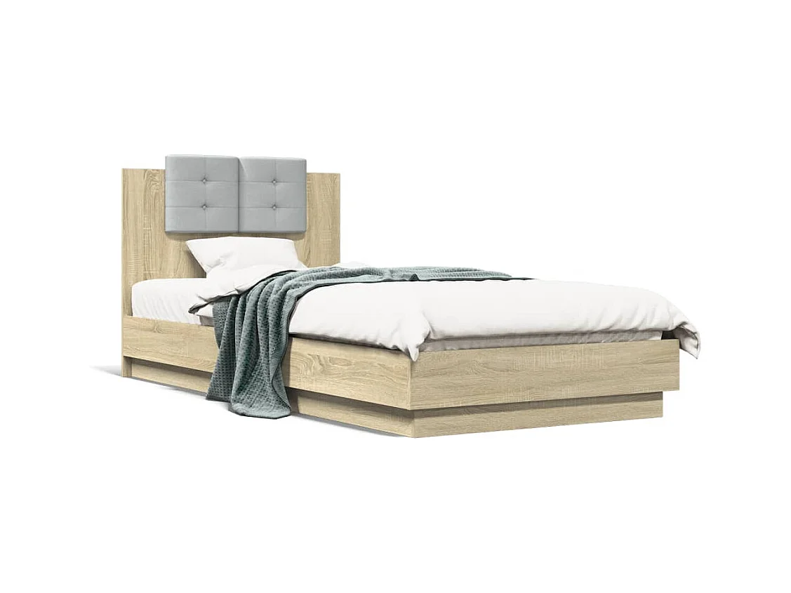 Bedframe met hoofdbord en LED sonoma eikenkleurig 100x200 cm BE964659