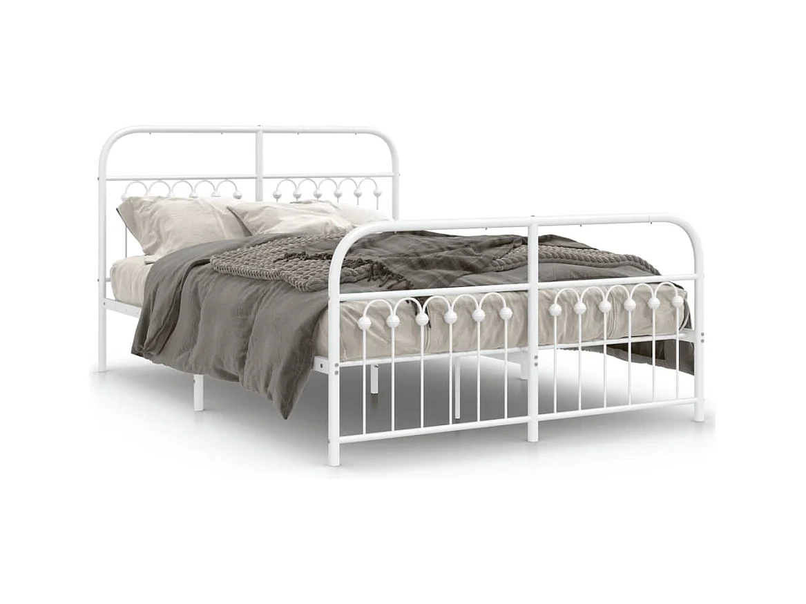 Lit double métal + tête de lit/pied de lit blanc 137x190cm FR97785