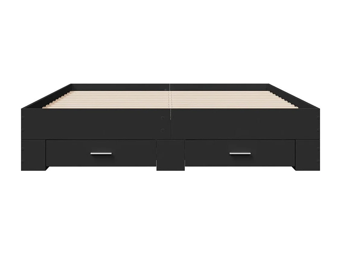 Lit double avec tiroirs noir 150x200 cm bois d'ingénierie FR57343