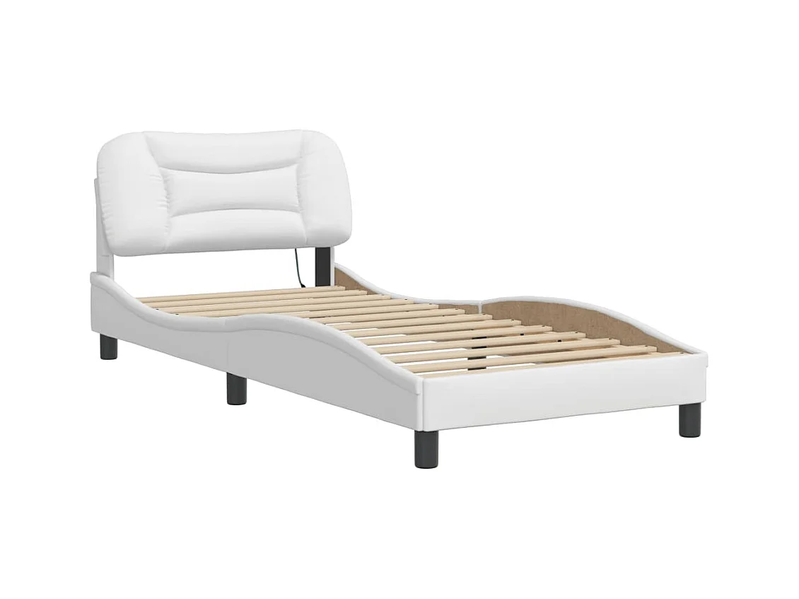 Cama c/ luzes LED 90x200cm couro artificial branco PT365861