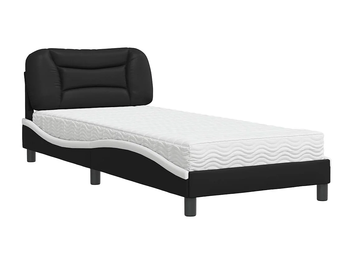 Cama com colchão 80x200 cm couro artificial preto e branco PT876224
