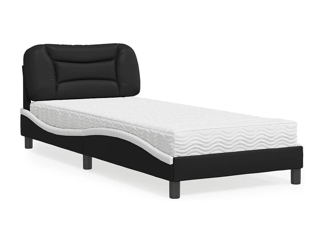 Cama com colchão 80x200 cm couro artificial preto e branco PT876224