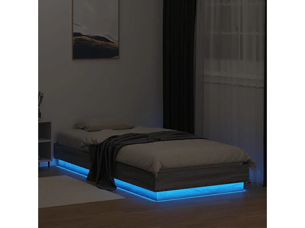 Lit simple avec lumières LED sonoma gris 90x200 cm FR65829