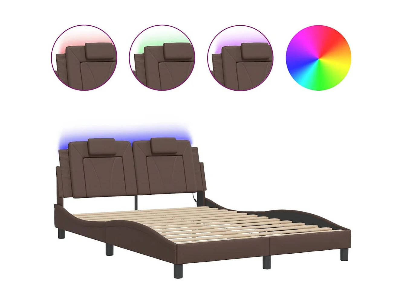 Lit double avec lumières LED marron 140x200 cm similicuir FR99594