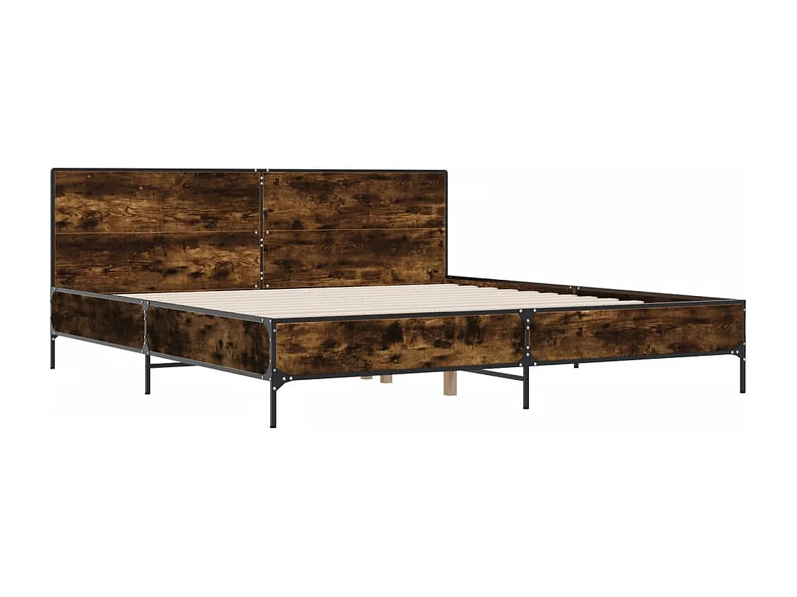 Lit double chêne fumé 180x200 cm bois d'ingénierie et métal FR79043